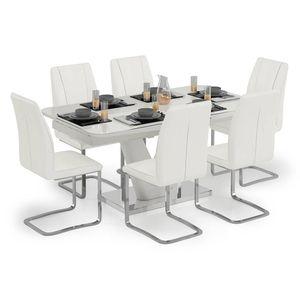 Caribu 4 To 6 Extendable - Seneca 6 Seater Dining Table Set (Finish- White High Gloss)
