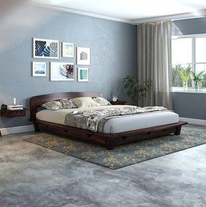 Tahiti Solid Wood Queen Size Bed In Mahogany Finish