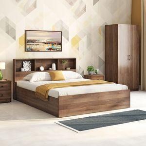 Jasper Engineered Wood Queen Size Box Storage Bed In Classic Walnut Finish