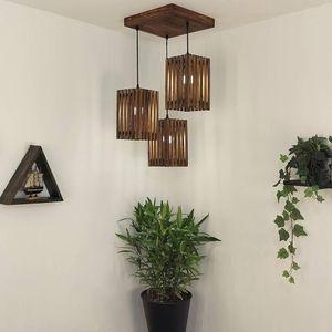 Elegant Brown Solid Wood Cluster Hanging Light