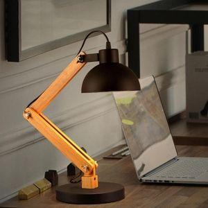 Modern Nordic Wood and Metal Study Lamp With Black Base