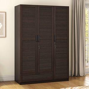 Bennis Engineered Wood 3 Door Wardrobe Without Mirror in Dark Walnut Finish