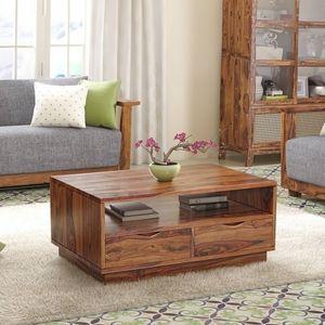 Zephyr Rectangular Solid Wood Coffee Table In Teak Finish