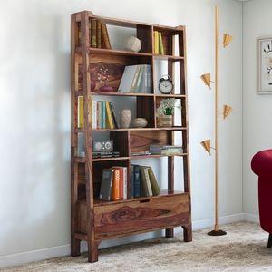 Alberto Solid Wood Bookshelf in Teak Finish