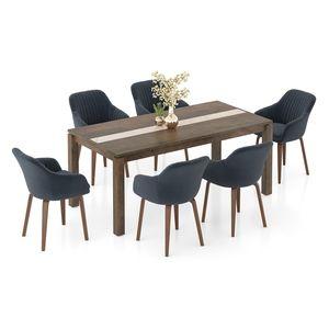 Atlas Crest Solid Wood 6 Seater Dining Table with 6 Rochelle Lounge Chair