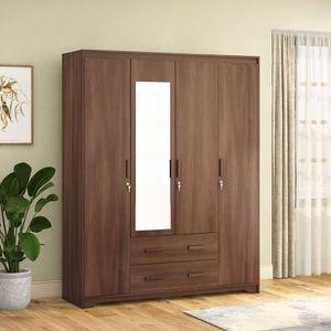 Hilton 4 Doors 2 Drawers Wardrobe With Mirror and Lock - Chestnut Acacia