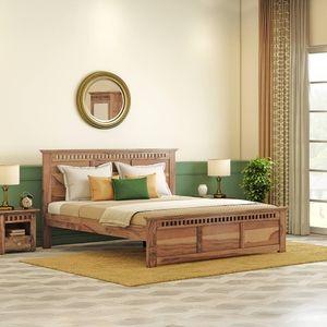 Fidora Solid Wood Queen Size Non Storage Bed In Teak Finish
