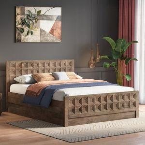 Baori Solid Wood Queen Size Hydraulic Storage Bed In Danish Walnut Finish