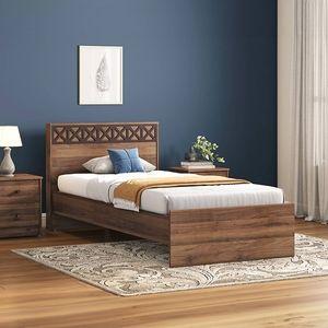 Macy Engineered Wood Single Size Non Storage Bed In Classic Walnut Finish