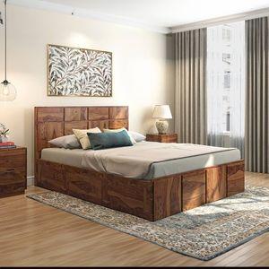 Astoria Solid Wood Queen Size Box Storage Bed In Teak Finish
