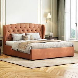 Holmebrook Engineered Wood King Size Drawer Storage Upholstered Bed Tan Leatherette