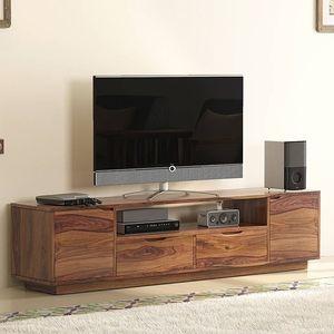 Zephyr Solid Wood Free Standing TV Unit in Teak Finish
