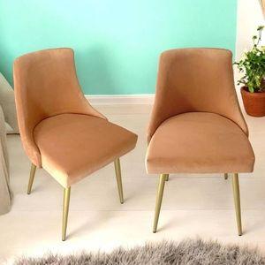 Rosslyn Sheesham Wood  Set of 2 Dining Chairs in Peach Velvet Upholstery
