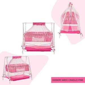 Ares Stainless Steel Baby Cradle with Mosquito Net - Floral & Stripes Florals & Stripes