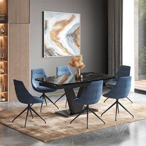 Caribu 4 To 6 Extendable Dining Table In Black Marble Color With High Gloss Finish