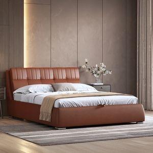 Stanhope Upholstery Hydraulic Queen Size Bed In Sienna Brown Leatherette