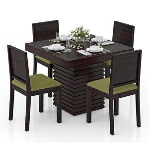 Julian 4 Seater Dining Table With Set Of 4 Oribi Upholstered Dining Chairs (Colour- Avocado Green, Finish- Mahogany)