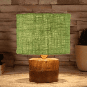 Deianira Green Jute Table Lamp with Natural Wood Base