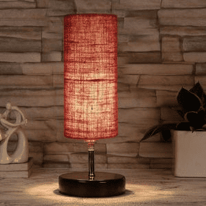 Kirby Maroon Jute table lamp with brown wood base