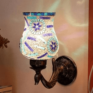 Barney Antique Metal Peacock Wall Lamp with Multicolor Mosaic Glass