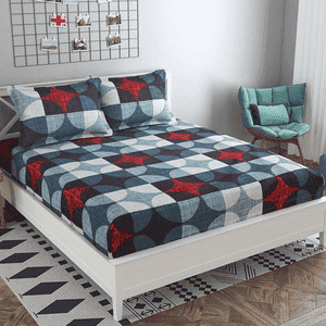 Laia Grey Geometric 160 TC Cotton Double Size Bedsheet with 2 Pillow Covers