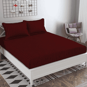 Javier Maroon Solid 210 TC Cotton King Size Bedsheet with 2 Pillow Covers