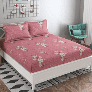 Adriana Pink Floral 160 TC Cotton Double Size Bedsheet with 2 Pillow Covers