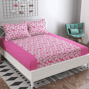 Lola Pink Floral 160 TC Cotton Double Size Bedsheet with 2 Pillow Covers