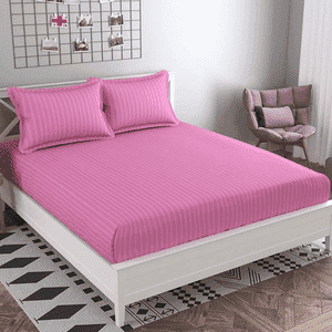 Nicolas Pink Solid 210 TC Cotton King Size Bedsheet with 2 Pillow Covers