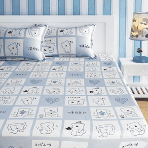 Kids Cute Teddy Print Grey And White Bedsheet Set