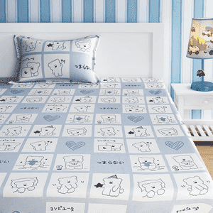 Kids Cute Teddy Print Grey And White Bedsheet Set