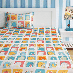 Kids Abstract Creature Print Green And Orange Bedsheet Set