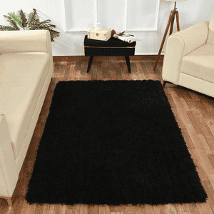 Black Solid Soft Feel Anti-Skid Polyester Carpet -4X6 Feet
