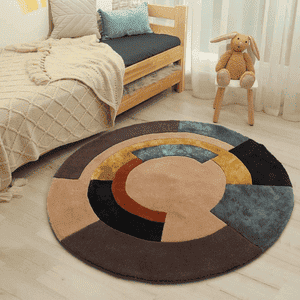Round Color Block Rug Beige & Brown