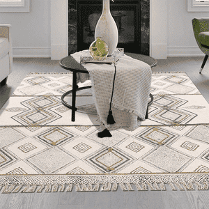 Hand Block Print Dhurrie Rectangle Cotton Area Rug Outdoor Yoga rug 5x8 FT