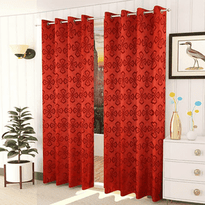 Nephele Red Color Geometric Window Curtain   Set of 2