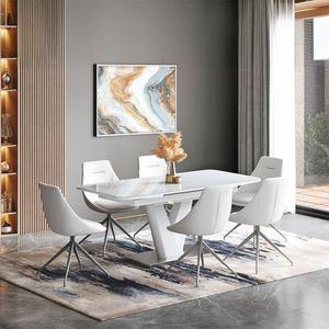 Caribu 4 To 6 Extendable Dining Table In White Marble Color With High Gloss Finish