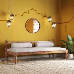 Emma Diwan in Teak Finish with Crystal Grey Floral Fabric Colour