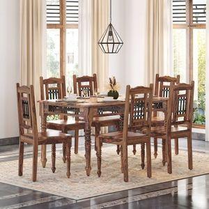 Bunai Solid Wood 6 Seater Dining Table In Teak Finish