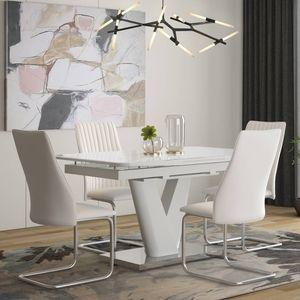 Caribu 4 To 6 Extendable Ingrid Leatherette 4 Seater Dining Table in White Colour