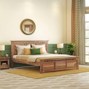 Fidora Solid Wood King Size Non Storage Bed In Teak Finish