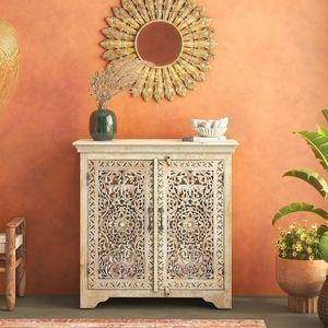 Anokhi Solid Wood Sideboard In Rustic White Finish