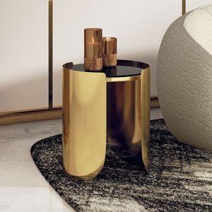Belle Round Black Mirror and Metal Side Table in Gold finish