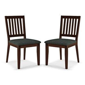 Diner Solid Wood Dining Chair Set Of 2 In Dark Walnut Finish With Grey Colour Fabric