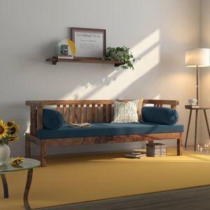 Milton Diwan in Teak Finish with Blue Fabric Colour