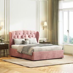 Holmebrook Engineered Wood Queen Size Drawer Storage Upholstered Bed in Desert Rose Colour