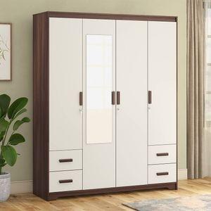 Miller 4 Doors 4 Drawers Wardrobe With Mirror and Lock in Two Tone Finish