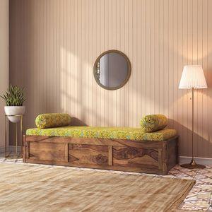 Harvey Diwan in Teak Finish with Yellow Fabric Colour