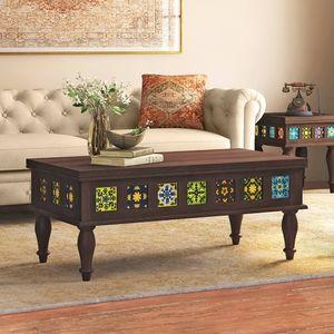 Azul Rectangular Solid Wood Coffee Table In Brushed Walnut Finish