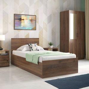 Zoey Engineered Wood Single Size Box Storage Bed In Classic Walnut Finish